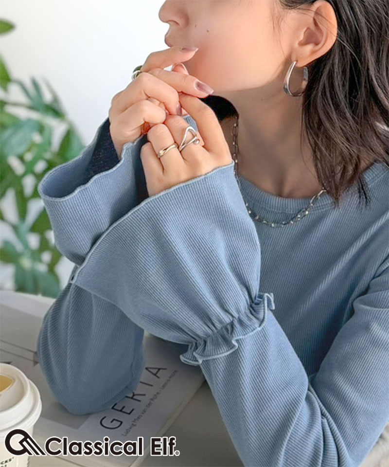 【 クラシカルエルフ classical elf 】トップス レディース 春 可愛い 1枚で決まる Tシャツ 前後 2way ヘンリーネック キャンディスリーブ プルオーバー | classicalelf