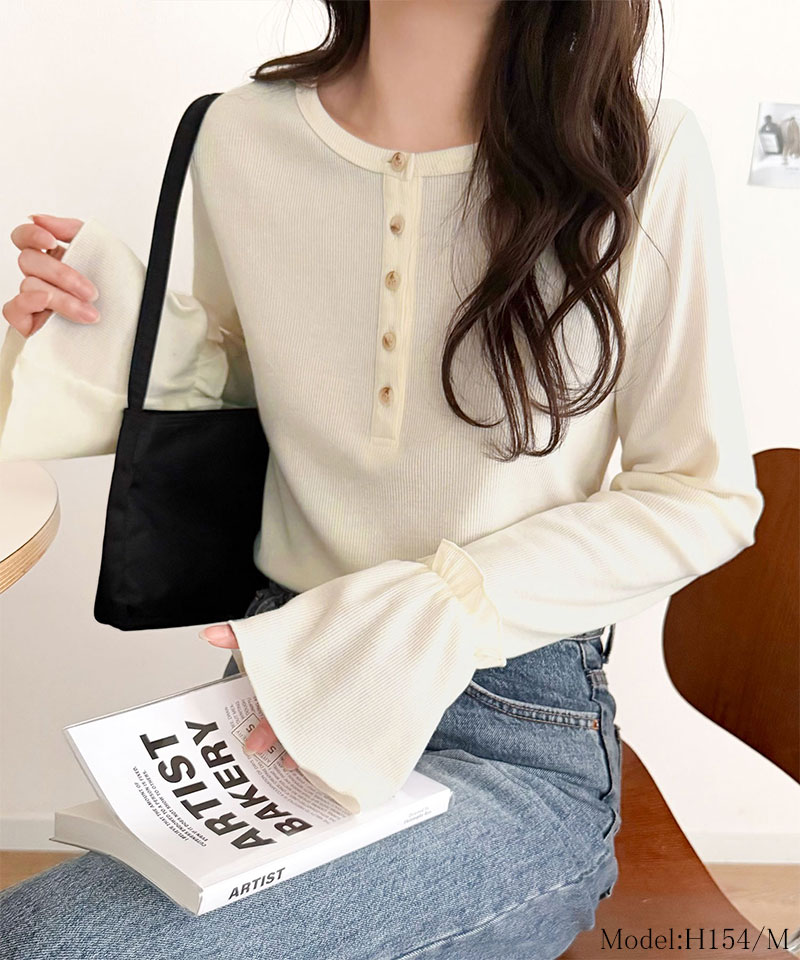 【 クラシカルエルフ classical elf 】トップス レディース 春 可愛い 1枚で決まる Tシャツ 前後 2way ヘンリーネック キャンディスリーブ プルオーバー | classicalelf | 02