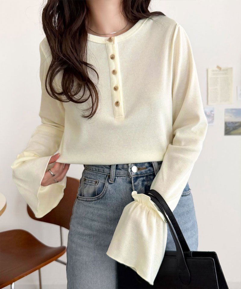 【 クラシカルエルフ classical elf 】トップス レディース 春 可愛い 1枚で決まる Tシャツ 前後 2way ヘンリーネック キャンディスリーブ プルオーバー | classicalelf | 03