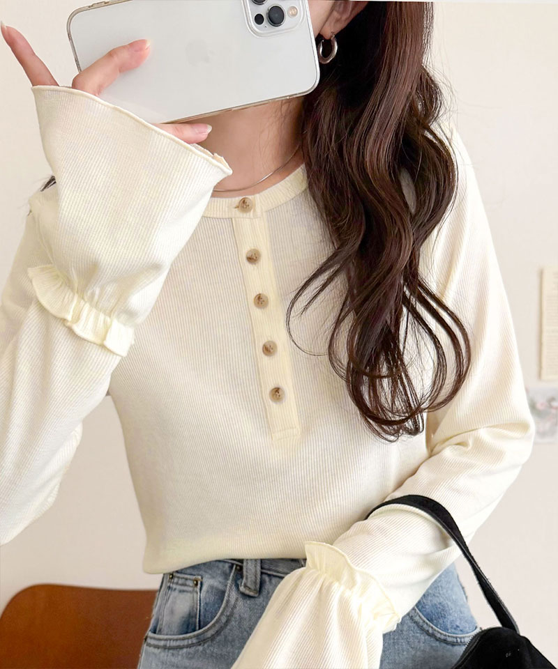 【 クラシカルエルフ classical elf 】トップス レディース 春 可愛い 1枚で決まる Tシャツ 前後 2way ヘンリーネック キャンディスリーブ プルオーバー | classicalelf | 04