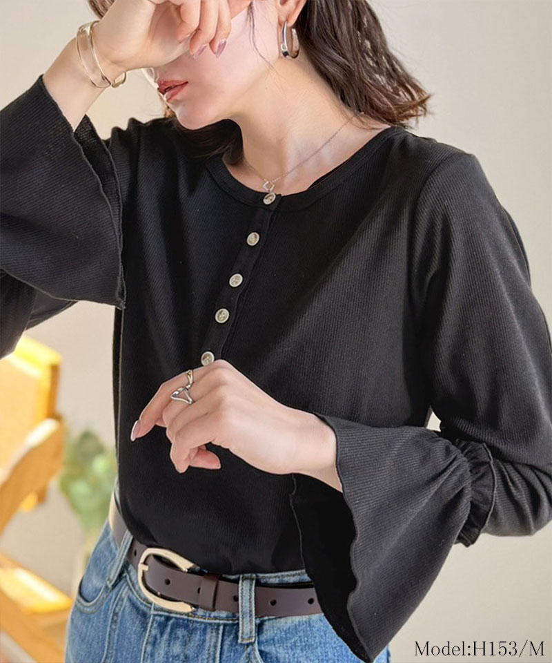 【 クラシカルエルフ classical elf 】トップス レディース 春 可愛い 1枚で決まる Tシャツ 前後 2way ヘンリーネック キャンディスリーブ プルオーバー | classicalelf | 05