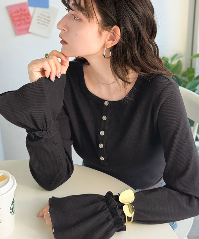 【 クラシカルエルフ classical elf 】トップス レディース 春 可愛い 1枚で決まる Tシャツ 前後 2way ヘンリーネック キャンディスリーブ プルオーバー | classicalelf | 06