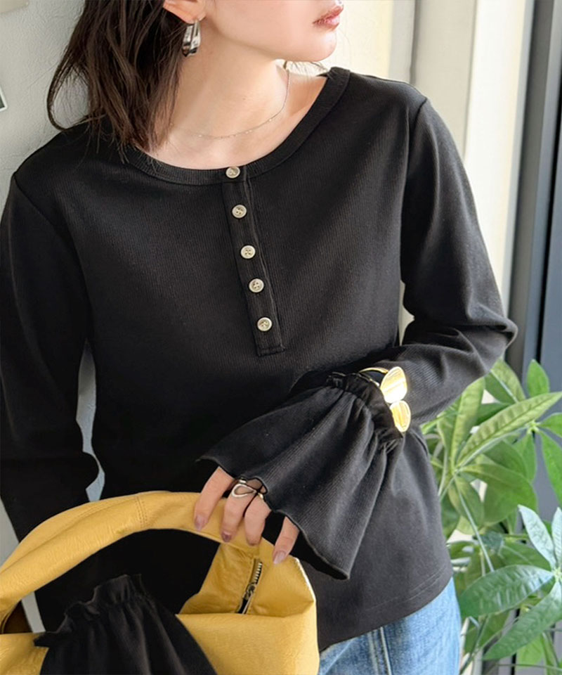 【 クラシカルエルフ classical elf 】トップス レディース 春 可愛い 1枚で決まる Tシャツ 前後 2way ヘンリーネック キャンディスリーブ プルオーバー | classicalelf | 07