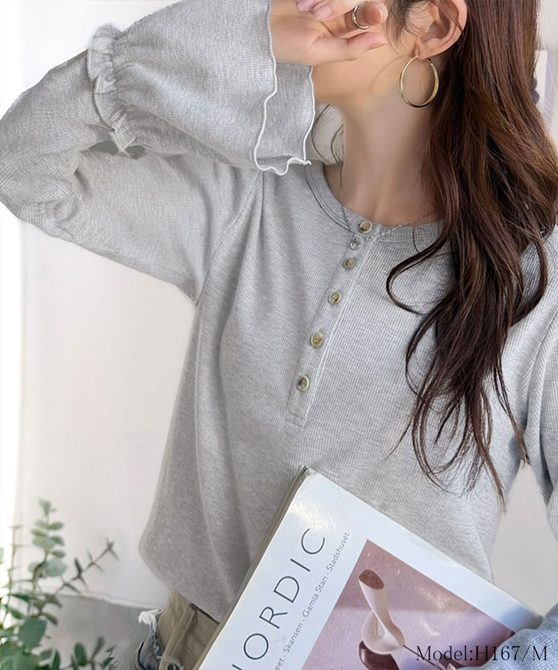 【 クラシカルエルフ classical elf 】トップス レディース 春 可愛い 1枚で決まる Tシャツ 前後 2way ヘンリーネック キャンディスリーブ プルオーバー | classicalelf | 08