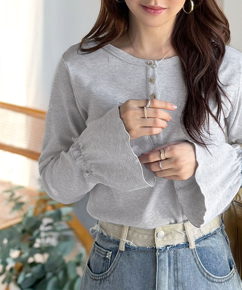 【 クラシカルエルフ classical elf 】トップス レディース 春 可愛い 1枚で決まる Tシャツ 前後 2way ヘンリーネック キャンディスリーブ プルオーバー | classicalelf | 09