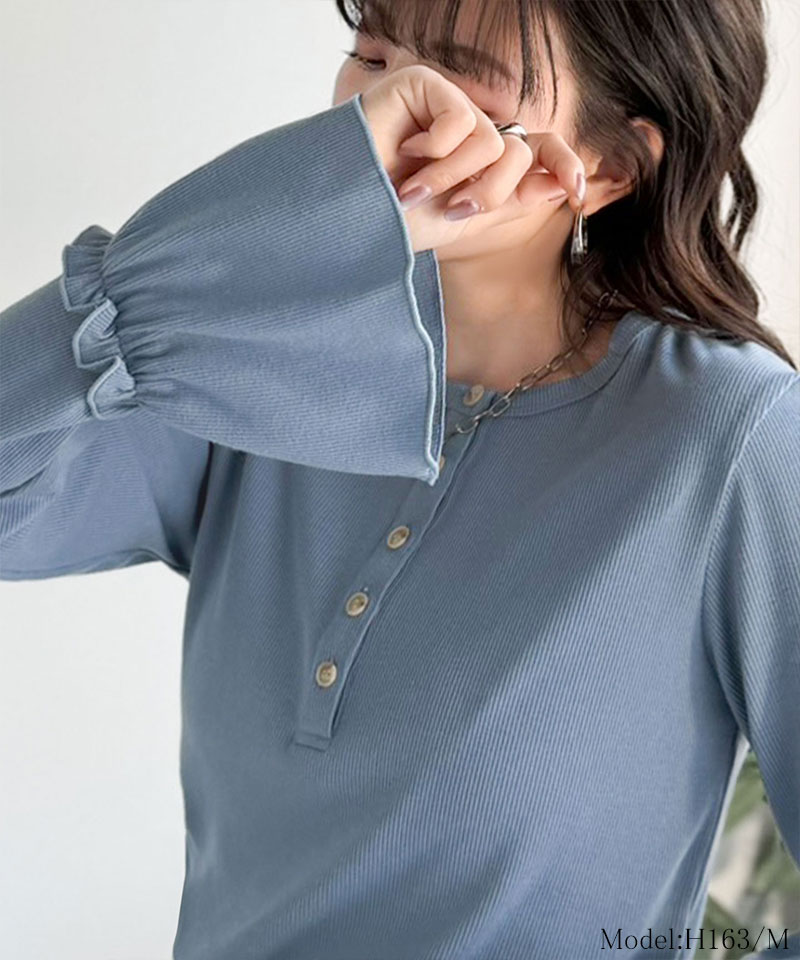 【 クラシカルエルフ classical elf 】トップス レディース 春 可愛い 1枚で決まる Tシャツ 前後 2way ヘンリーネック キャンディスリーブ プルオーバー | classicalelf | 14