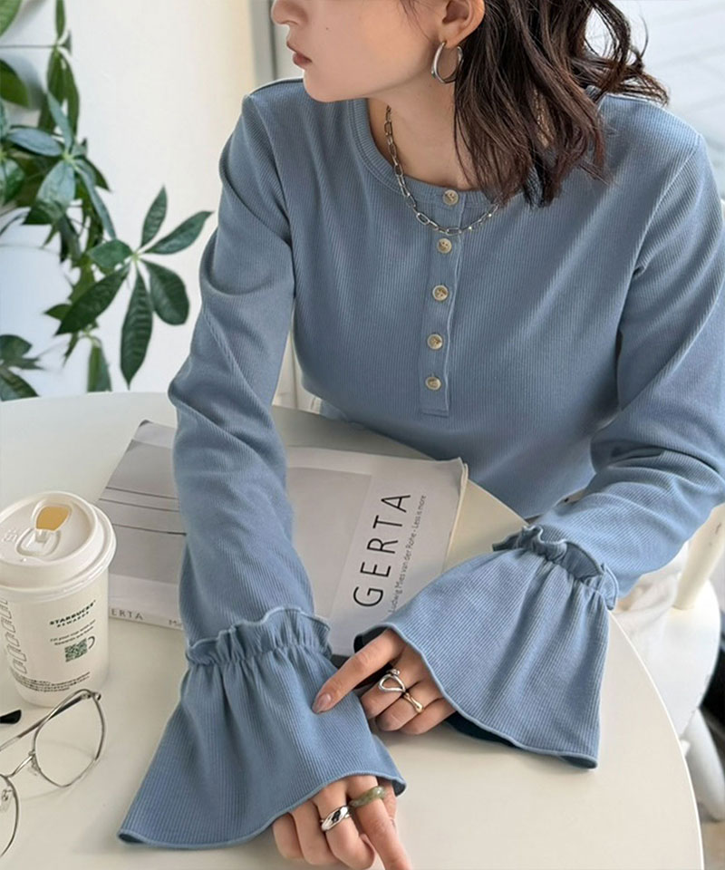 【 クラシカルエルフ classical elf 】トップス レディース 春 可愛い 1枚で決まる Tシャツ 前後 2way ヘンリーネック キャンディスリーブ プルオーバー | classicalelf | 15