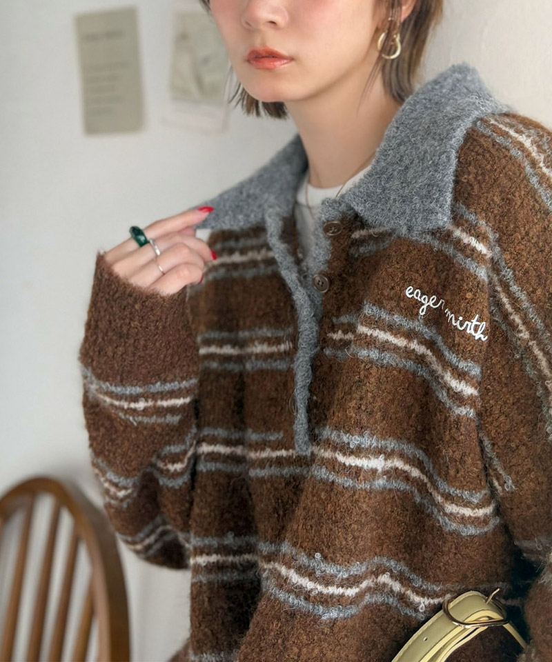 メンズライクに女子っぽさを。胸刺繍ブークレ配色ボーダーニットポロ（長袖） Classical Elf クラシカルエルフ ce1240142 | classicalelf | 11
