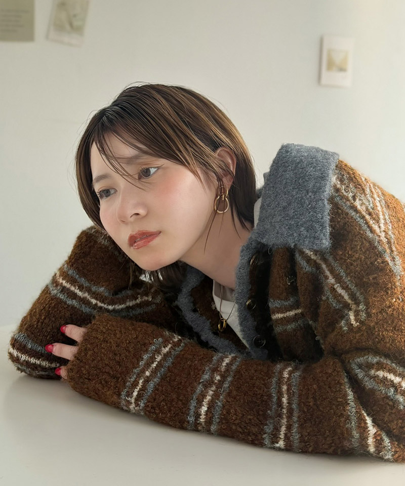 メンズライクに女子っぽさを。胸刺繍ブークレ配色ボーダーニットポロ（長袖） Classical Elf クラシカルエルフ ce1240142 | classicalelf | 12