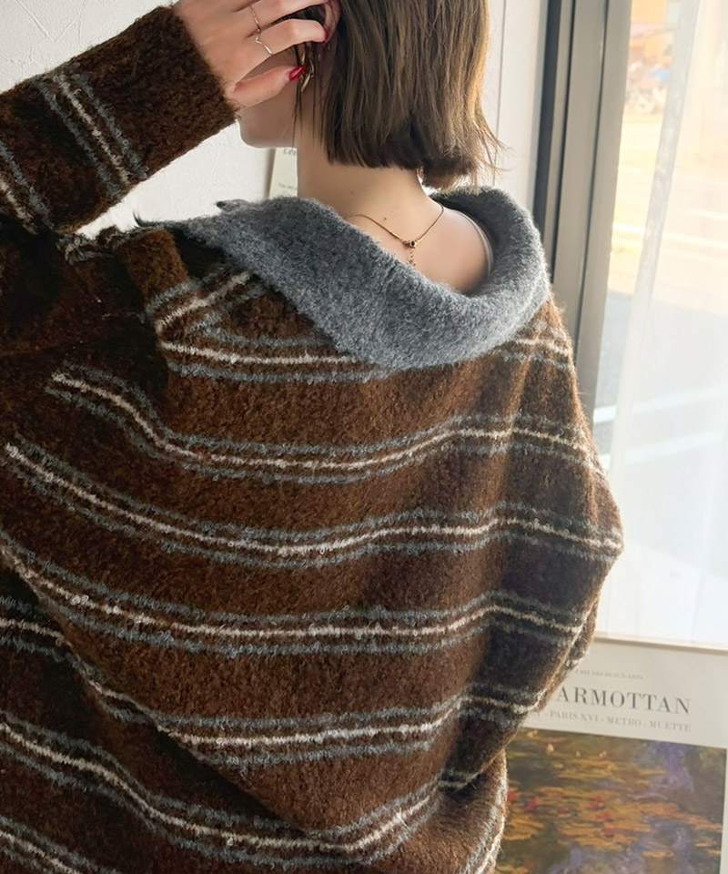 メンズライクに女子っぽさを。胸刺繍ブークレ配色ボーダーニットポロ（長袖） Classical Elf クラシカルエルフ ce1240142 | classicalelf | 13