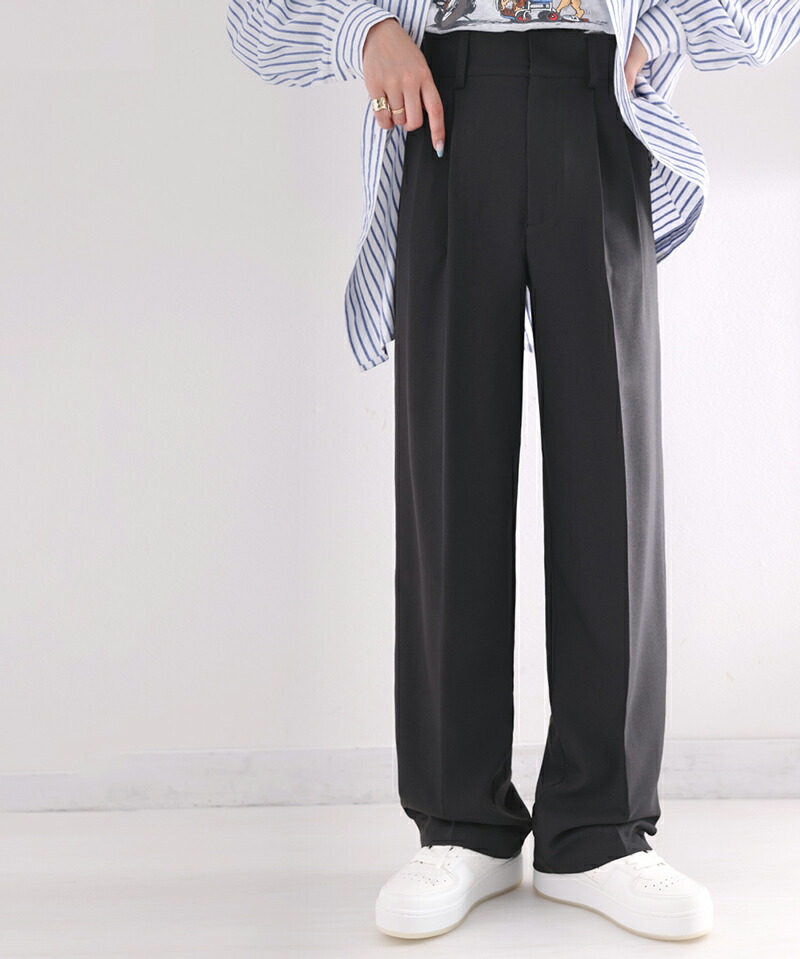 ボトムス パンツ レディース ストレート 2タック ワイドシルエット センタープレスパンツ ハイウエスト ベルト 穿き心地 美脚シルエット | classicalelf | 04