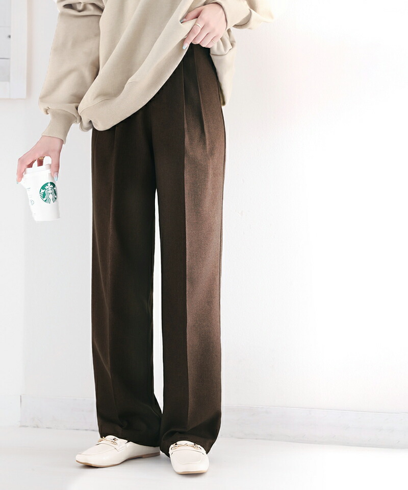 ボトムス パンツ レディース ストレート 2タック ワイドシルエット センタープレスパンツ ハイウエスト ベルト 穿き心地 美脚シルエット | classicalelf | 07