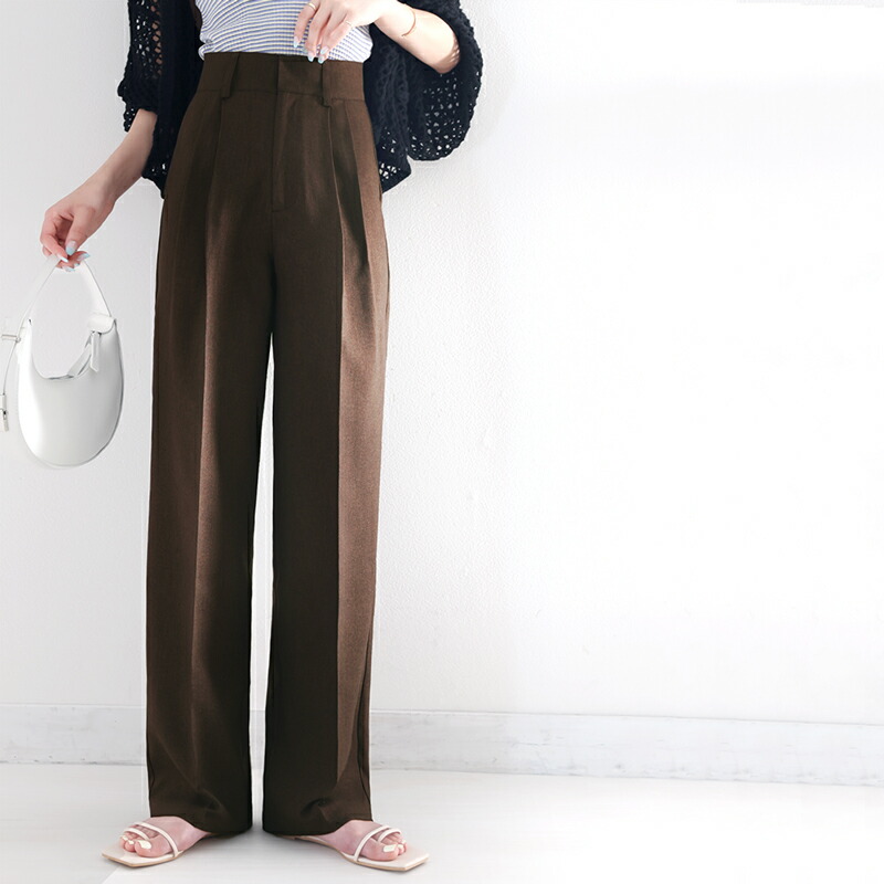 ボトムス パンツ レディース ストレート 2タック ワイドシルエット センタープレスパンツ ハイウエスト ベルト 穿き心地 美脚シルエット | classicalelf | 14