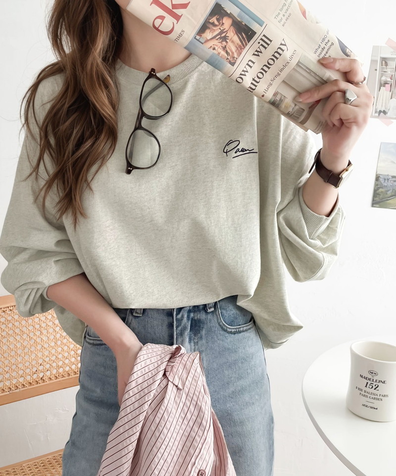 綿100%ワンポイント胸刺繍シンプル オーバーサイズ ロングTシャツ Classical Elf クラシカルエルフ ce1260187 | classicalelf