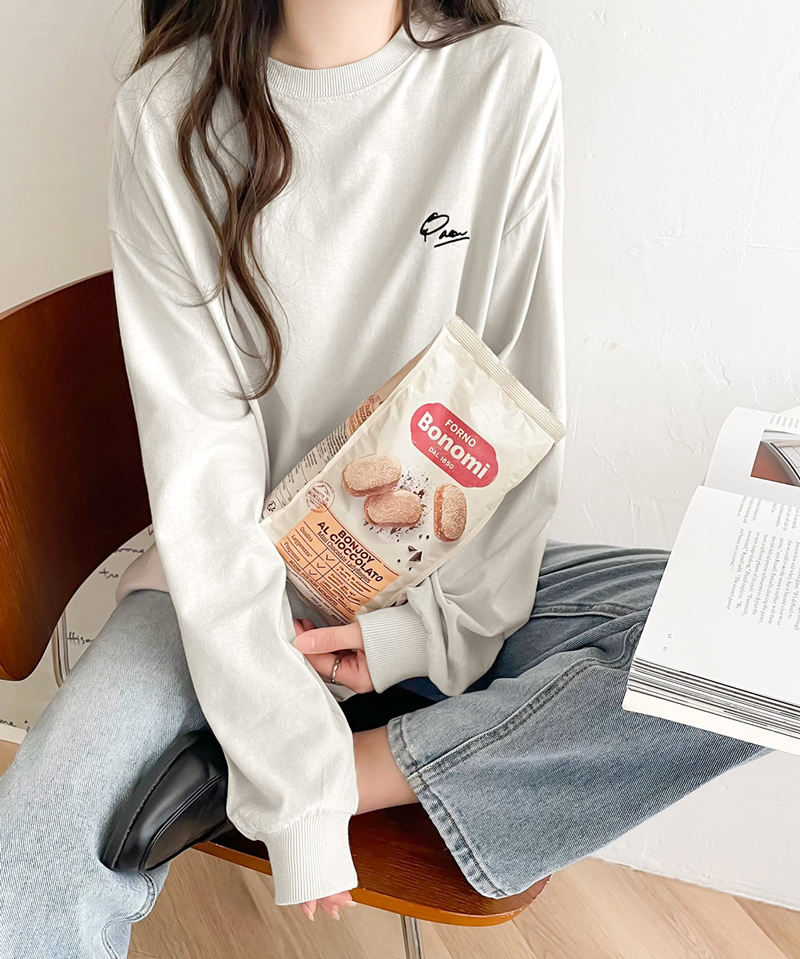 綿100%ワンポイント胸刺繍シンプル オーバーサイズ ロングTシャツ Classical Elf クラシカルエルフ ce1260187 | classicalelf | 07