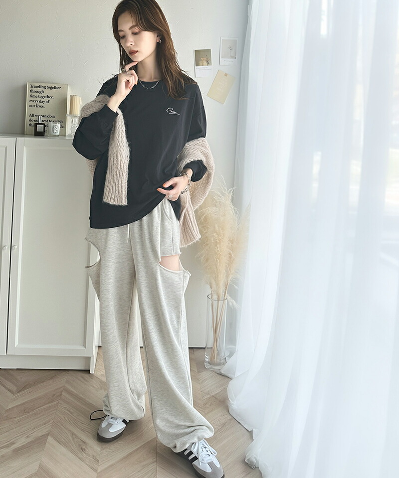 綿100%ワンポイント胸刺繍シンプル オーバーサイズ ロングTシャツ Classical Elf クラシカルエルフ ce1260187 | classicalelf | 10