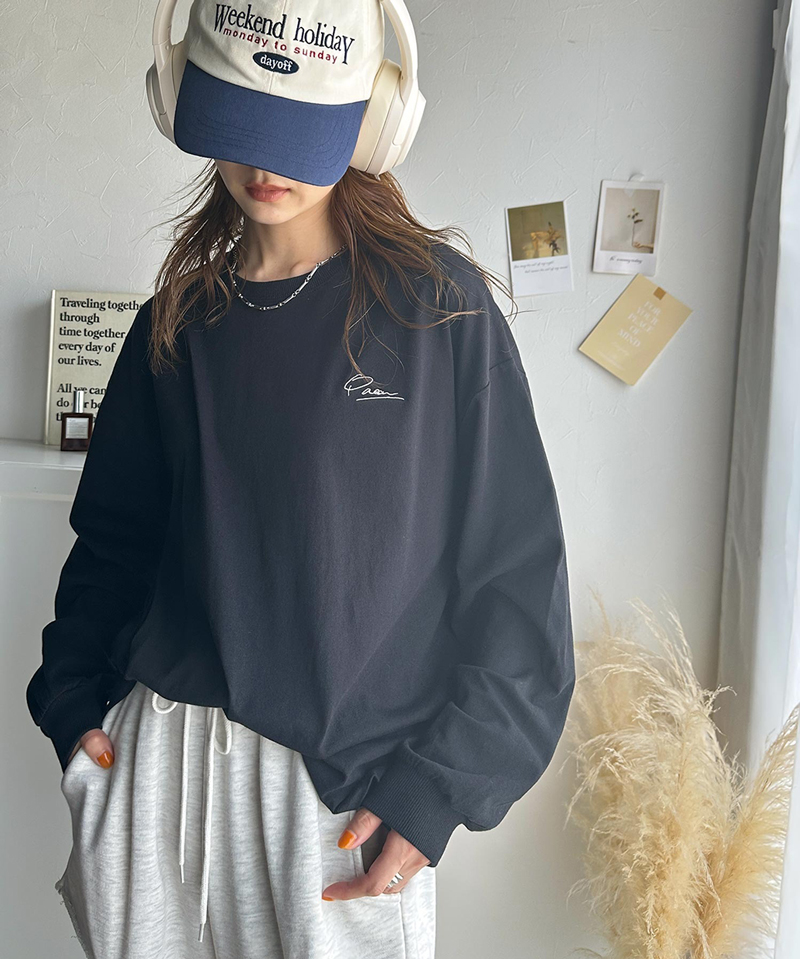 綿100%ワンポイント胸刺繍シンプル オーバーサイズ ロングTシャツ Classical Elf クラシカルエルフ ce1260187 | classicalelf | 11