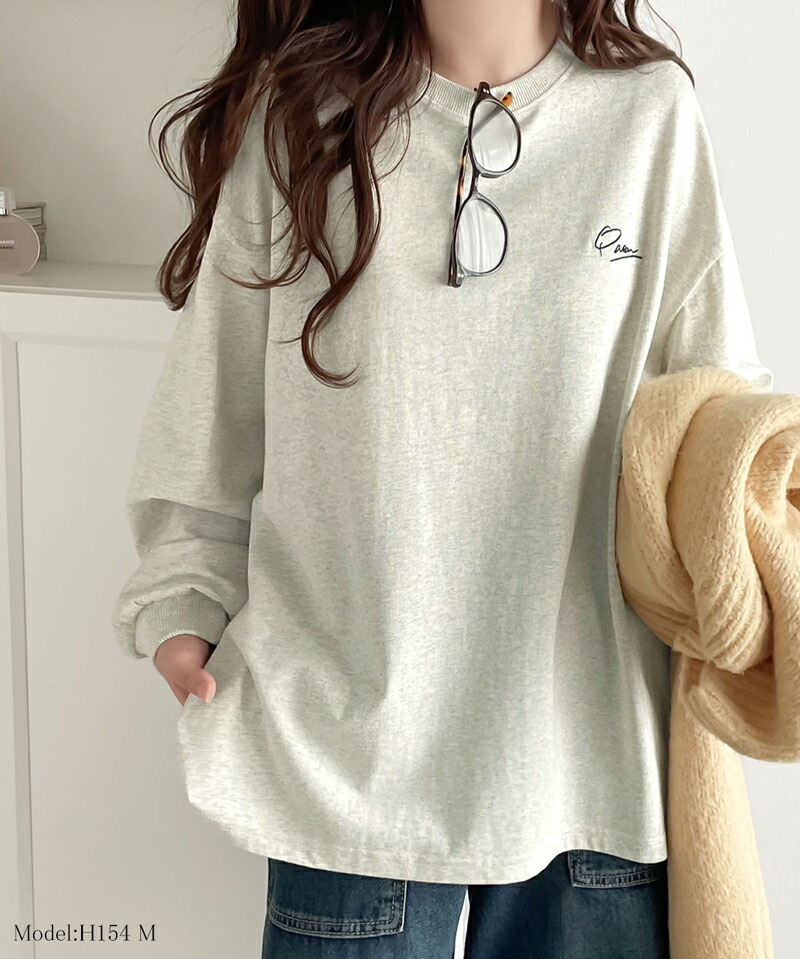 綿100%ワンポイント胸刺繍シンプル オーバーサイズ ロングTシャツ Classical Elf クラシカルエルフ ce1260187 | classicalelf | 12