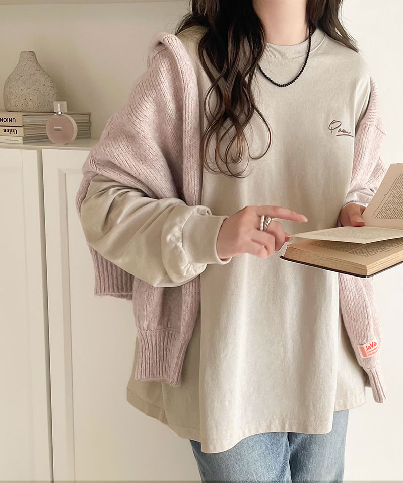 綿100%ワンポイント胸刺繍シンプル オーバーサイズ ロングTシャツ Classical Elf クラシカルエルフ ce1260187 | classicalelf | 15