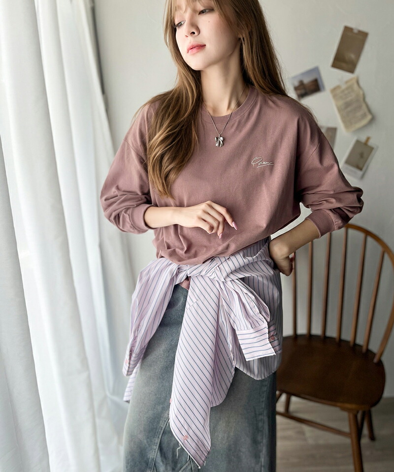 綿100%ワンポイント胸刺繍シンプル オーバーサイズ ロングTシャツ Classical Elf クラシカルエルフ ce1260187 | classicalelf | 19
