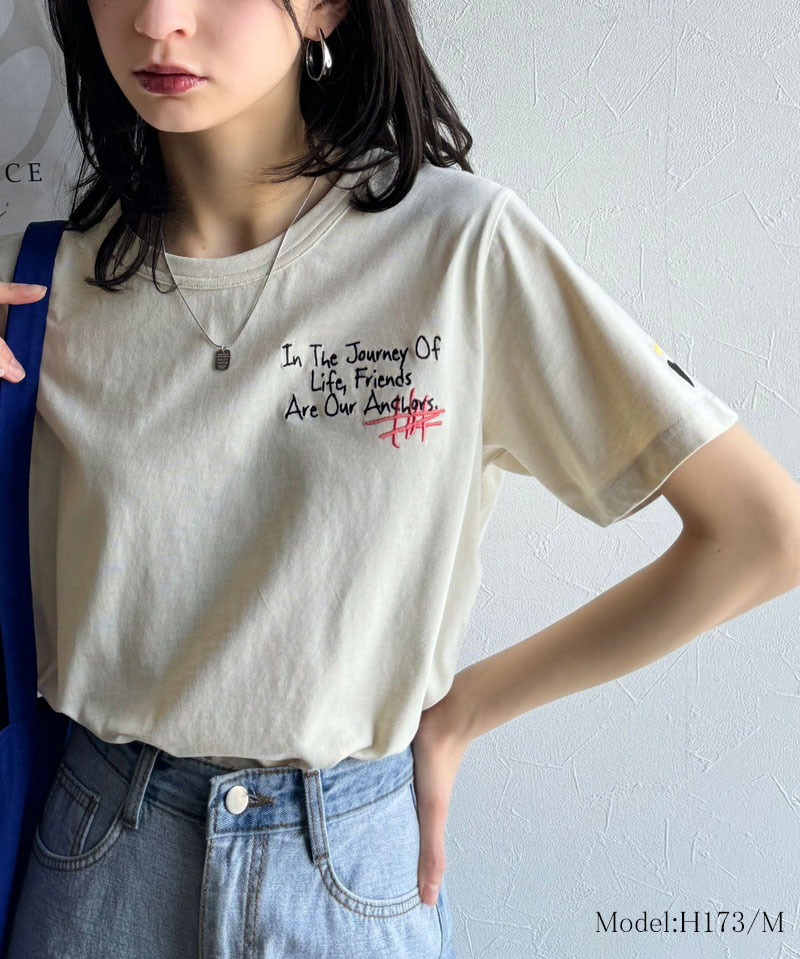 オーガニックコットン100%らくがき風刺繍 無地＆ボーダー柄半袖Tシャツ  Classical Elf クラシカルエルフ ce1260396 | classicalelf | 06