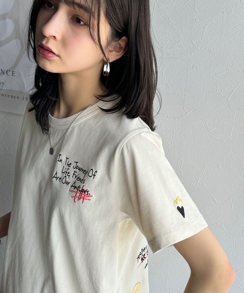 オーガニックコットン100%らくがき風刺繍 無地＆ボーダー柄半袖Tシャツ  Classical Elf クラシカルエルフ ce1260396 | classicalelf | 07