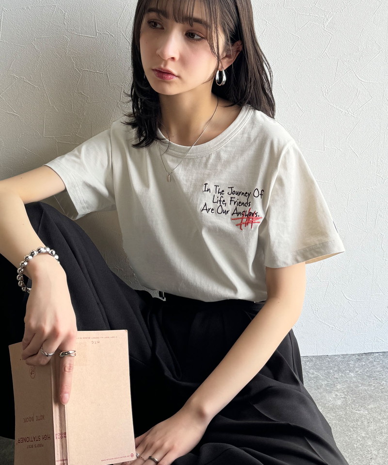 オーガニックコットン100%らくがき風刺繍 無地＆ボーダー柄半袖Tシャツ  Classical Elf クラシカルエルフ ce1260396 | classicalelf | 08
