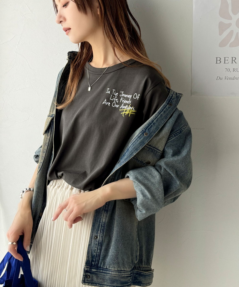 オーガニックコットン100%らくがき風刺繍 無地＆ボーダー柄半袖Tシャツ  Classical Elf クラシカルエルフ ce1260396 | classicalelf | 14
