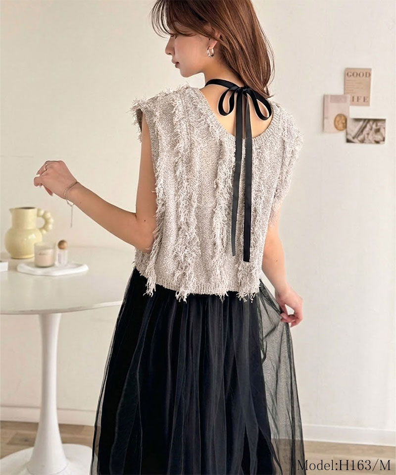 【 クラシカルエルフ classical elf 】 【お得な2点セット】 ワンピース 春 カジュアル レディース フリンジニット フレアーチュール ワンピ ベスト付 | classicalelf | 02