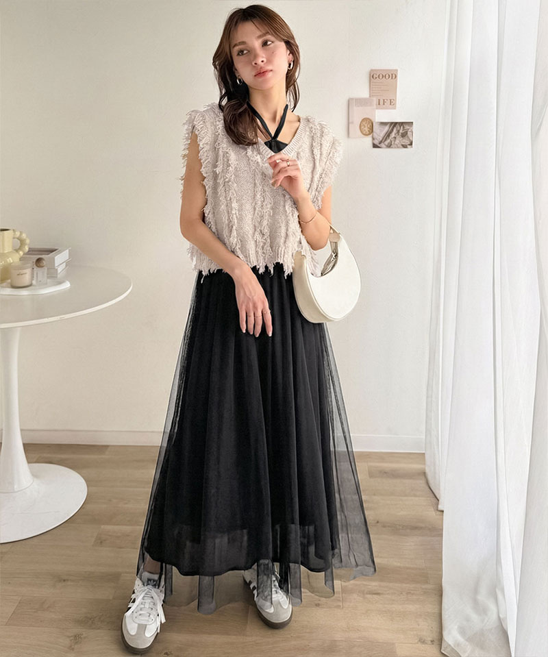 【 クラシカルエルフ classical elf 】 【お得な2点セット】 ワンピース 春 カジュアル レディース フリンジニット フレアーチュール ワンピ ベスト付 | classicalelf | 05