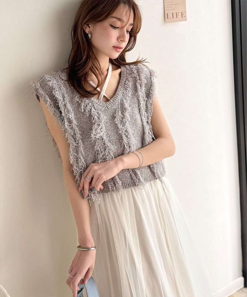 【 クラシカルエルフ classical elf 】 【お得な2点セット】 ワンピース 春 カジュアル レディース フリンジニット フレアーチュール ワンピ ベスト付 | classicalelf | 10