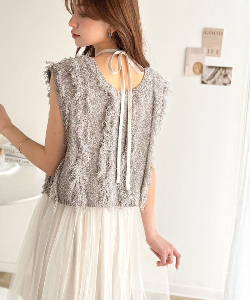 【 クラシカルエルフ classical elf 】 【お得な2点セット】 ワンピース 春 カジュアル レディース フリンジニット フレアーチュール ワンピ ベスト付 | classicalelf | 11