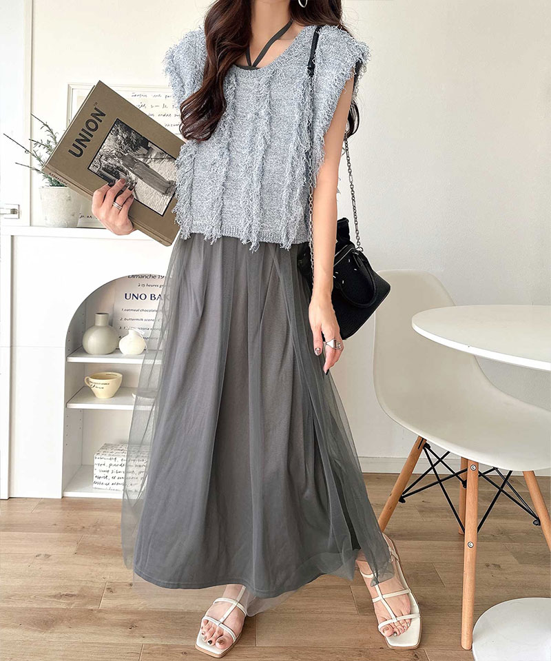 【 クラシカルエルフ classical elf 】 【お得な2点セット】 ワンピース 春 カジュアル レディース フリンジニット フレアーチュール ワンピ ベスト付 | classicalelf | 13