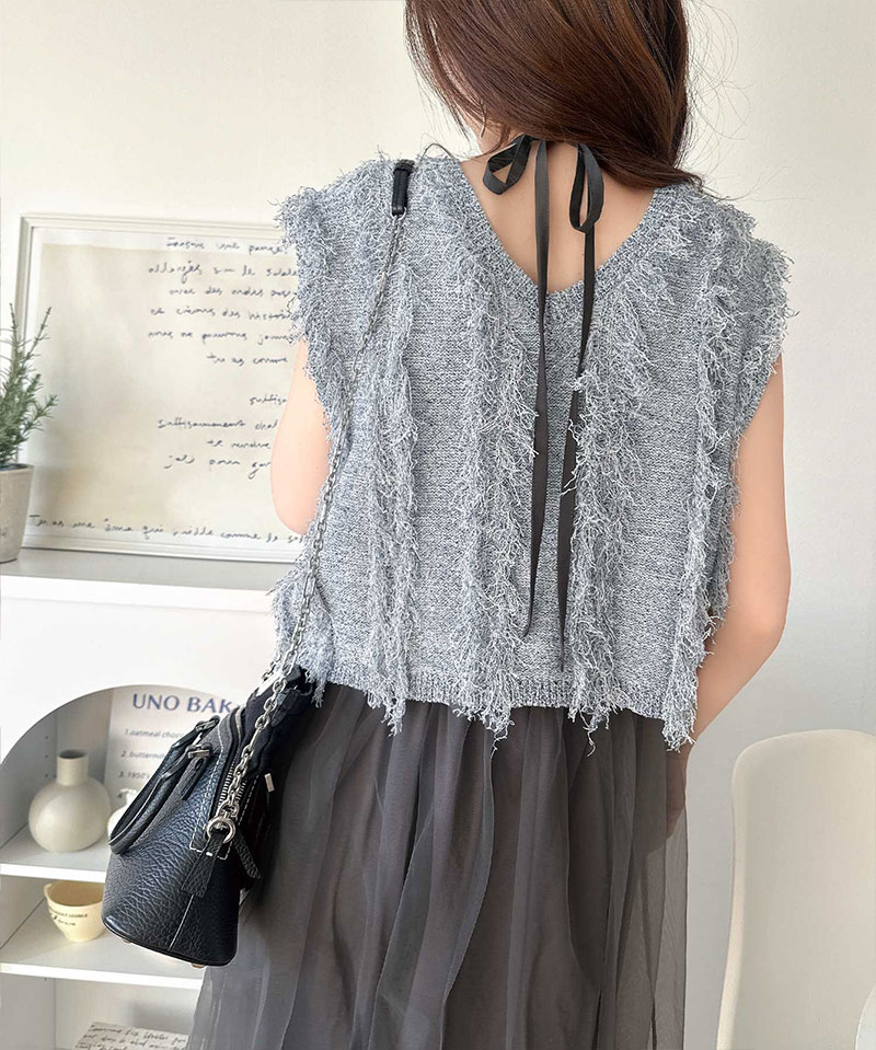 【 クラシカルエルフ classical elf 】 【お得な2点セット】 ワンピース 春 カジュアル レディース フリンジニット フレアーチュール ワンピ ベスト付 | classicalelf | 15