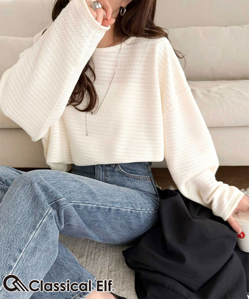 【 クラシカルエルフ classical elf 】トップス 春 レディース 長袖  Tシャツ レーシー ジャガード ドルマン プルオーバー 長袖 透け感 大きいサイズ | classicalelf