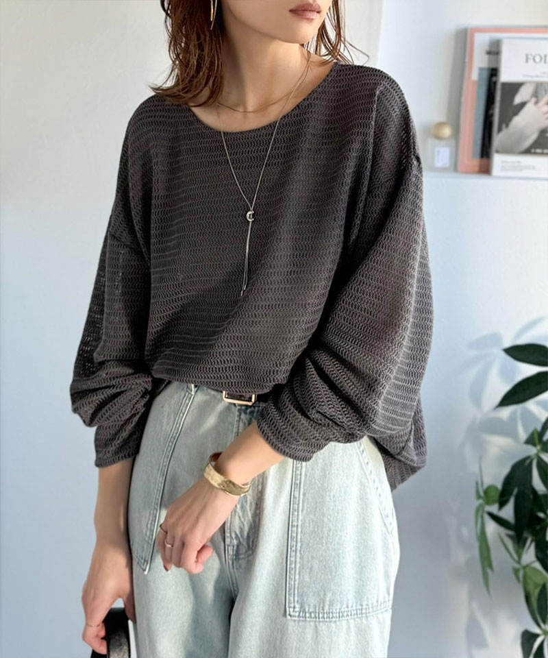 【 クラシカルエルフ classical elf 】トップス 春 レディース 長袖  Tシャツ レーシー ジャガード ドルマン プルオーバー 長袖 透け感 大きいサイズ | classicalelf | 09