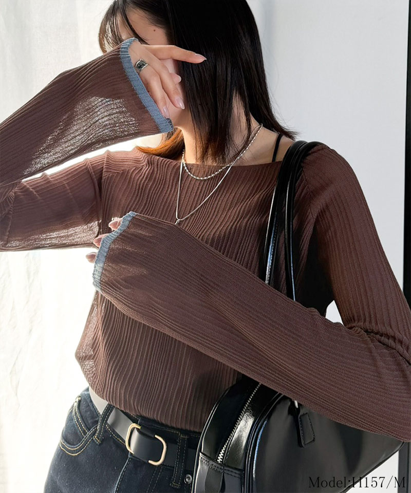 【 クラシカルエルフ classical elf 】シアー トップス 春 レディース 長袖  Tシャツ ランダム タック シアー袖 フレア 長袖 プルオーバー 透け感 | classicalelf | 08