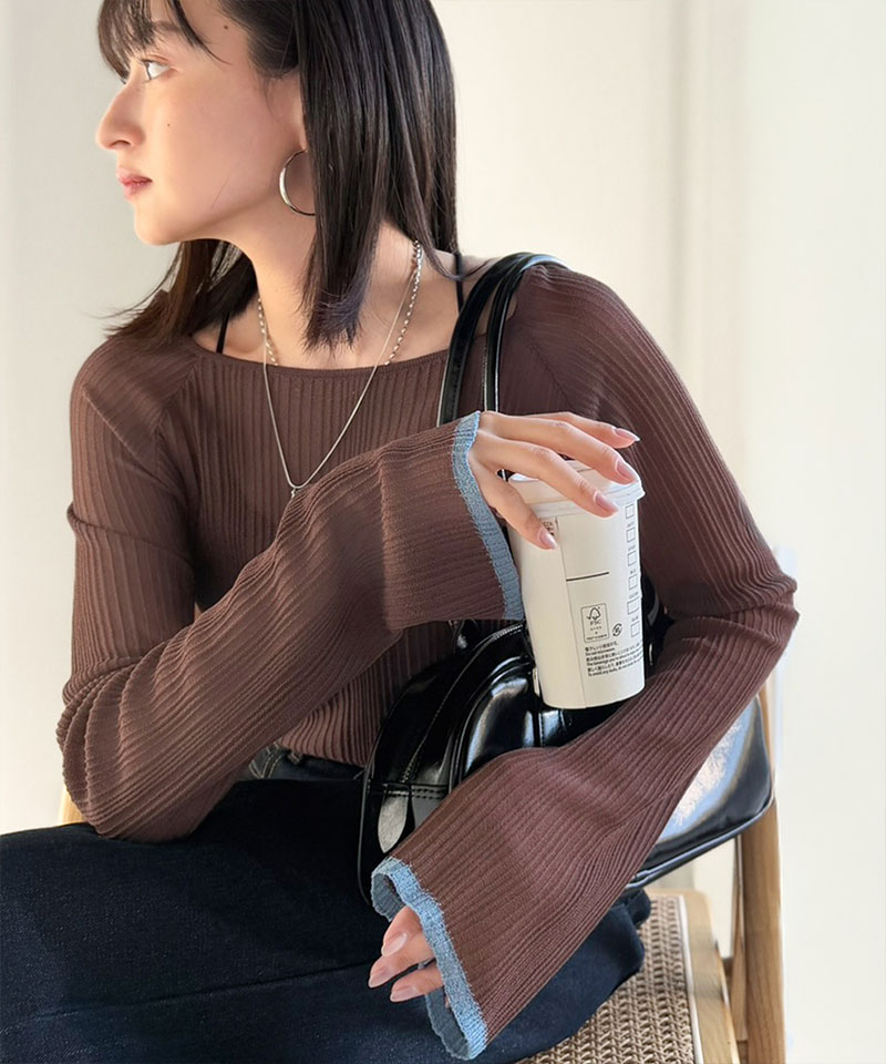 【 クラシカルエルフ classical elf 】シアー トップス 春 レディース 長袖  Tシャツ ランダム タック シアー袖 フレア 長袖 プルオーバー 透け感 | classicalelf | 10