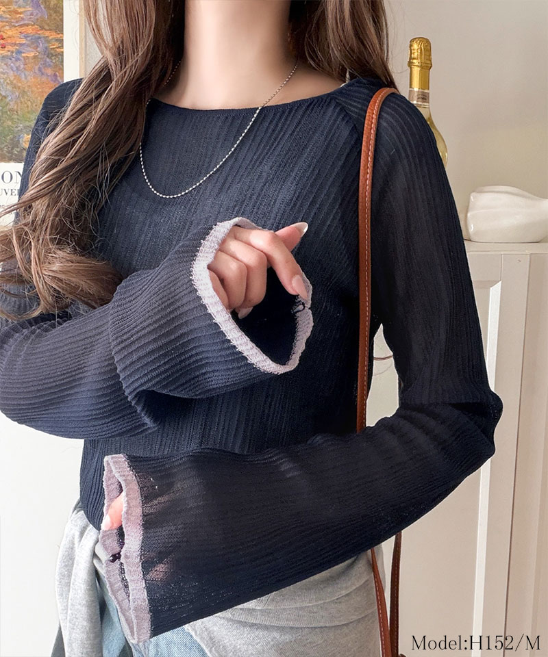 【 クラシカルエルフ classical elf 】シアー トップス 春 レディース 長袖  Tシャツ ランダム タック シアー袖 フレア 長袖 プルオーバー 透け感 | classicalelf | 11