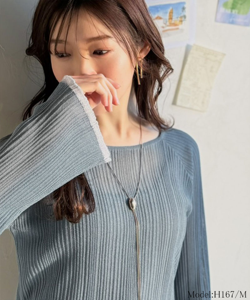 【 クラシカルエルフ classical elf 】シアー トップス 春 レディース 長袖  Tシャツ ランダム タック シアー袖 フレア 長袖 プルオーバー 透け感 | classicalelf | 14