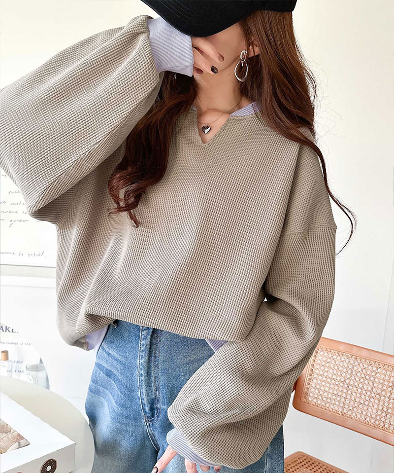 【 クラシカルエルフ classical elf 】 ワッフル ロンT レディース トップス Tシャツ キーネック ゆったり オーバーサイズ 配色 プルオーバー | classicalelf | 14