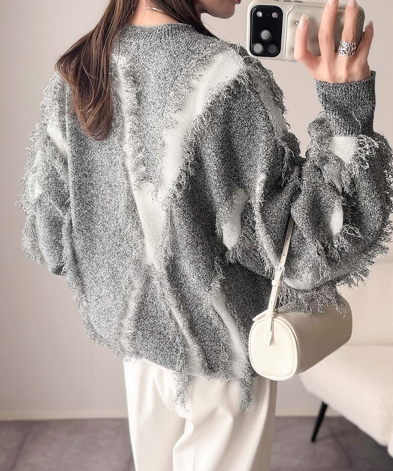 【 クラシカルエルフ classical elf 】 ニット レディース ゆったり トップス セーター フリンジ配色 ジャガード オーバーサイズ 長袖 華やか | classicalelf | 03