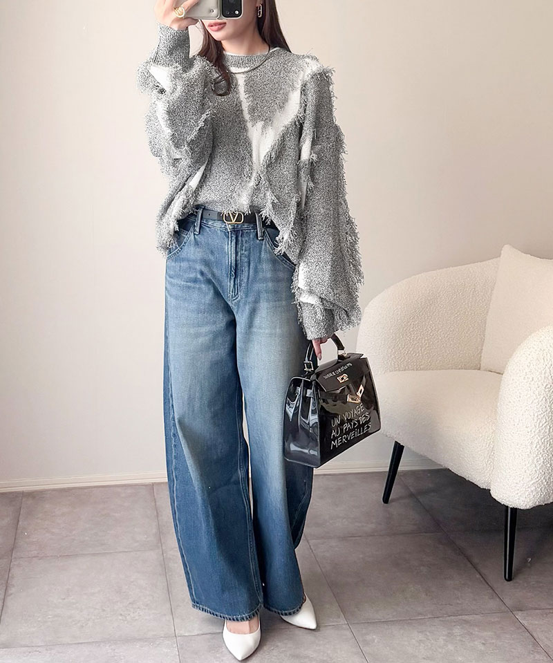 【 クラシカルエルフ classical elf 】 ニット レディース ゆったり トップス セーター フリンジ配色 ジャガード オーバーサイズ 長袖 華やか | classicalelf | 05