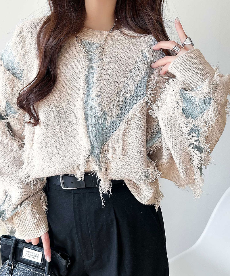 【 クラシカルエルフ classical elf 】 ニット レディース ゆったり トップス セーター フリンジ配色 ジャガード オーバーサイズ 長袖 華やか | classicalelf | 10