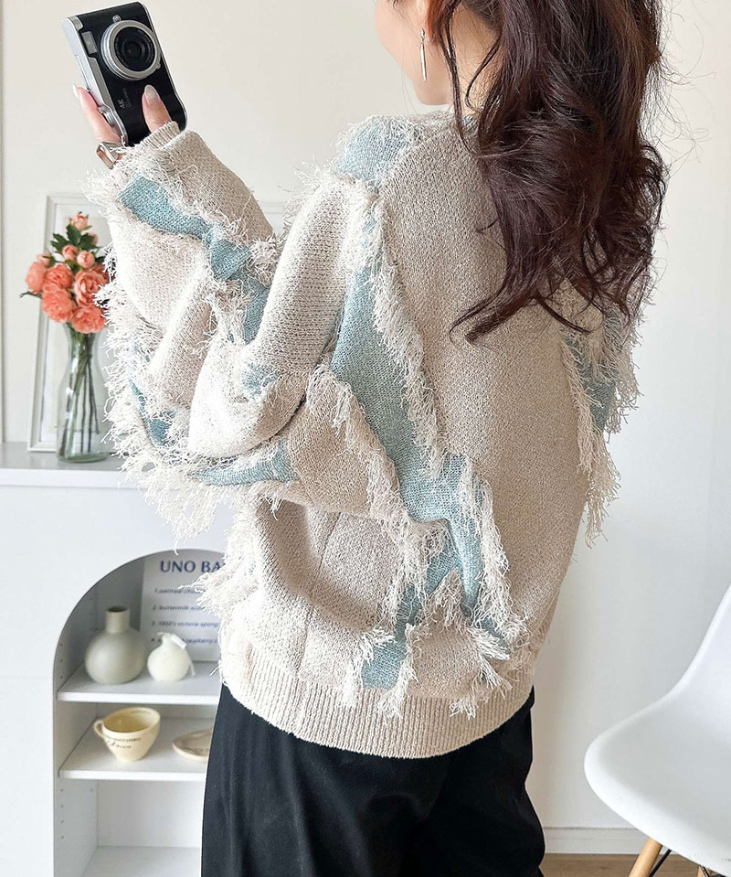 【 クラシカルエルフ classical elf 】 ニット レディース ゆったり トップス セーター フリンジ配色 ジャガード オーバーサイズ 長袖 華やか | classicalelf | 11