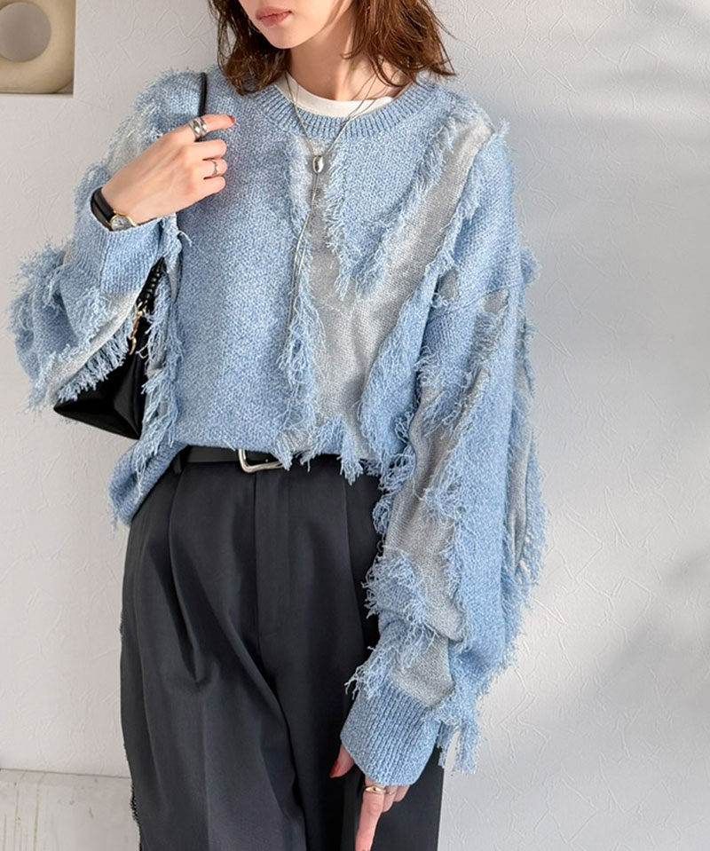 【 クラシカルエルフ classical elf 】 ニット レディース ゆったり トップス セーター フリンジ配色 ジャガード オーバーサイズ 長袖 華やか | classicalelf | 13