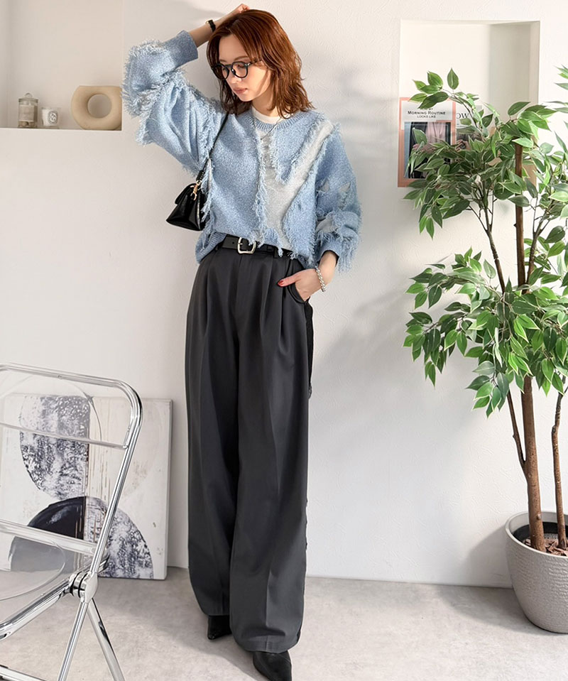 【 クラシカルエルフ classical elf 】 ニット レディース ゆったり トップス セーター フリンジ配色 ジャガード オーバーサイズ 長袖 華やか | classicalelf | 14