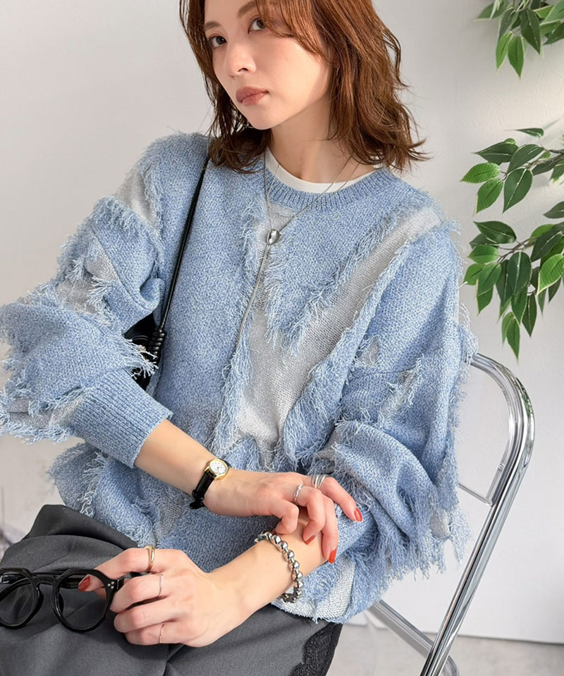 【 クラシカルエルフ classical elf 】 ニット レディース ゆったり トップス セーター フリンジ配色 ジャガード オーバーサイズ 長袖 華やか | classicalelf | 15