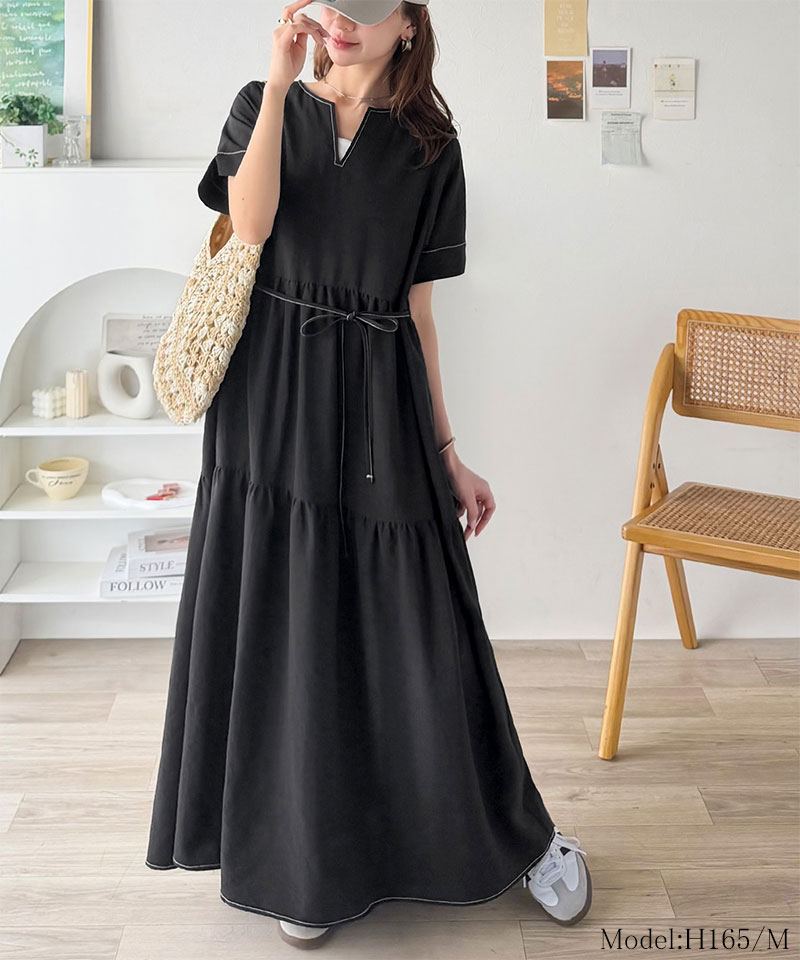 【 クラシカルエルフ classical elf 】 【接触冷感・吸水速乾・UVカット・防シワ機能付き】 ワンピース レディースキーネック リボン ティアード | classicalelf | 02