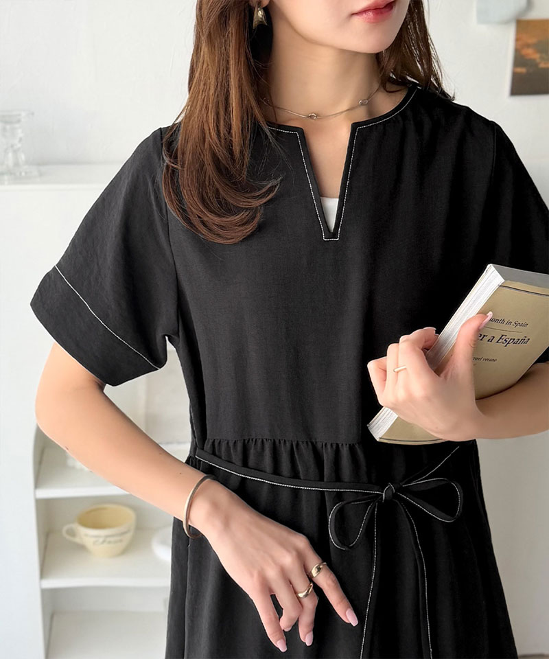 【 クラシカルエルフ classical elf 】 【接触冷感・吸水速乾・UVカット・防シワ機能付き】 ワンピース レディースキーネック リボン ティアード | classicalelf | 03